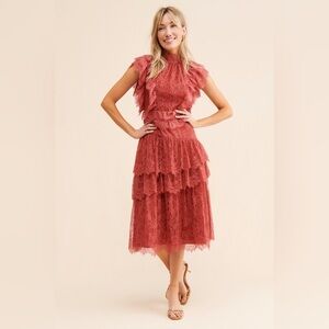 RACHEL PARCELL Women's Midi Lace Dress, Rust Terra Cotta Size 6